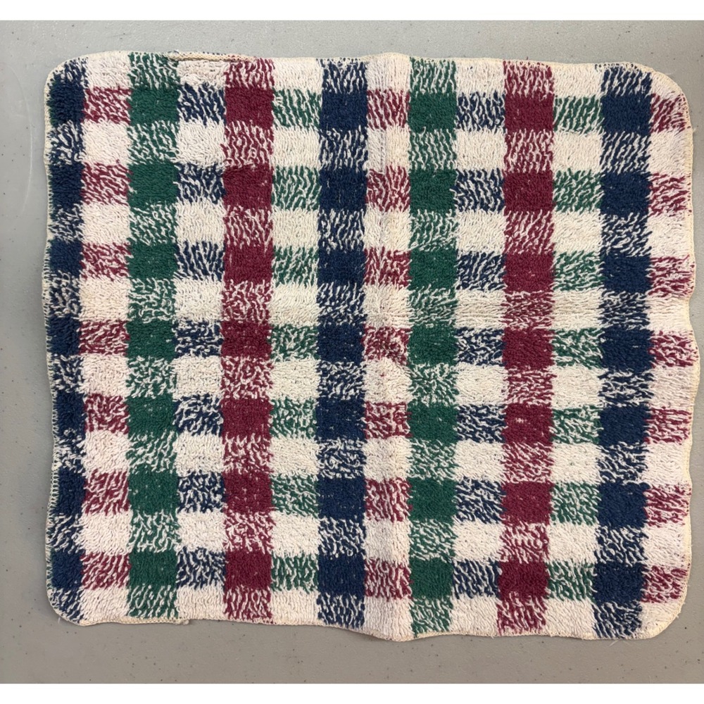 Vintage Martha Stewart Everyday Checkered Plaid Bathroom Washcloth Towel